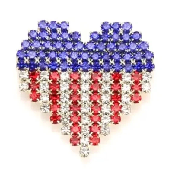 American Flag Heart Brooch Pin - Patriotic 4th of July USA Independence Day NWT - Picture 1 of 7